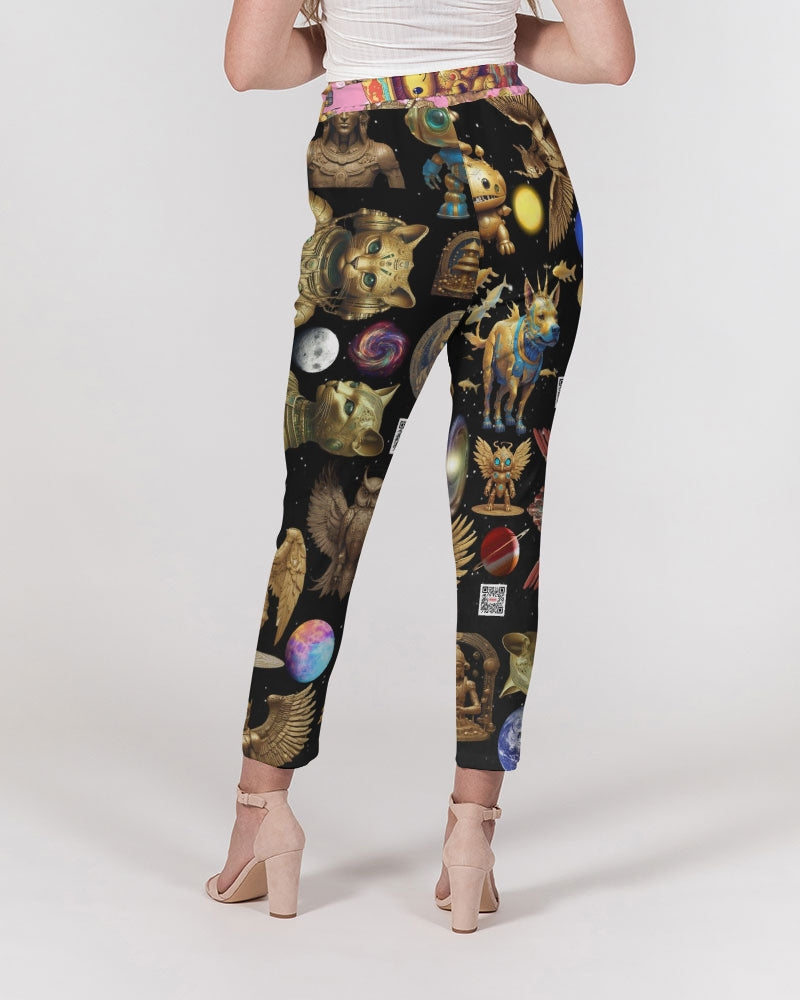 Alien Trendy Abstrak Collection Women's All-Over Print Belted Tapered Pants