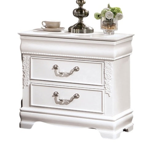 Classic White Color 1pc Nightstand Bedroom Furniture Solid Wood Nickel Hanging Pulls 2-Drawers Bedside Table