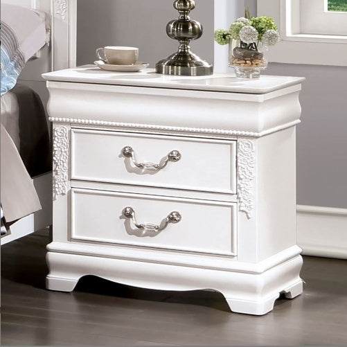 Classic White Color 1pc Nightstand Bedroom Furniture Solid Wood Nickel Hanging Pulls 2-Drawers Bedside Table