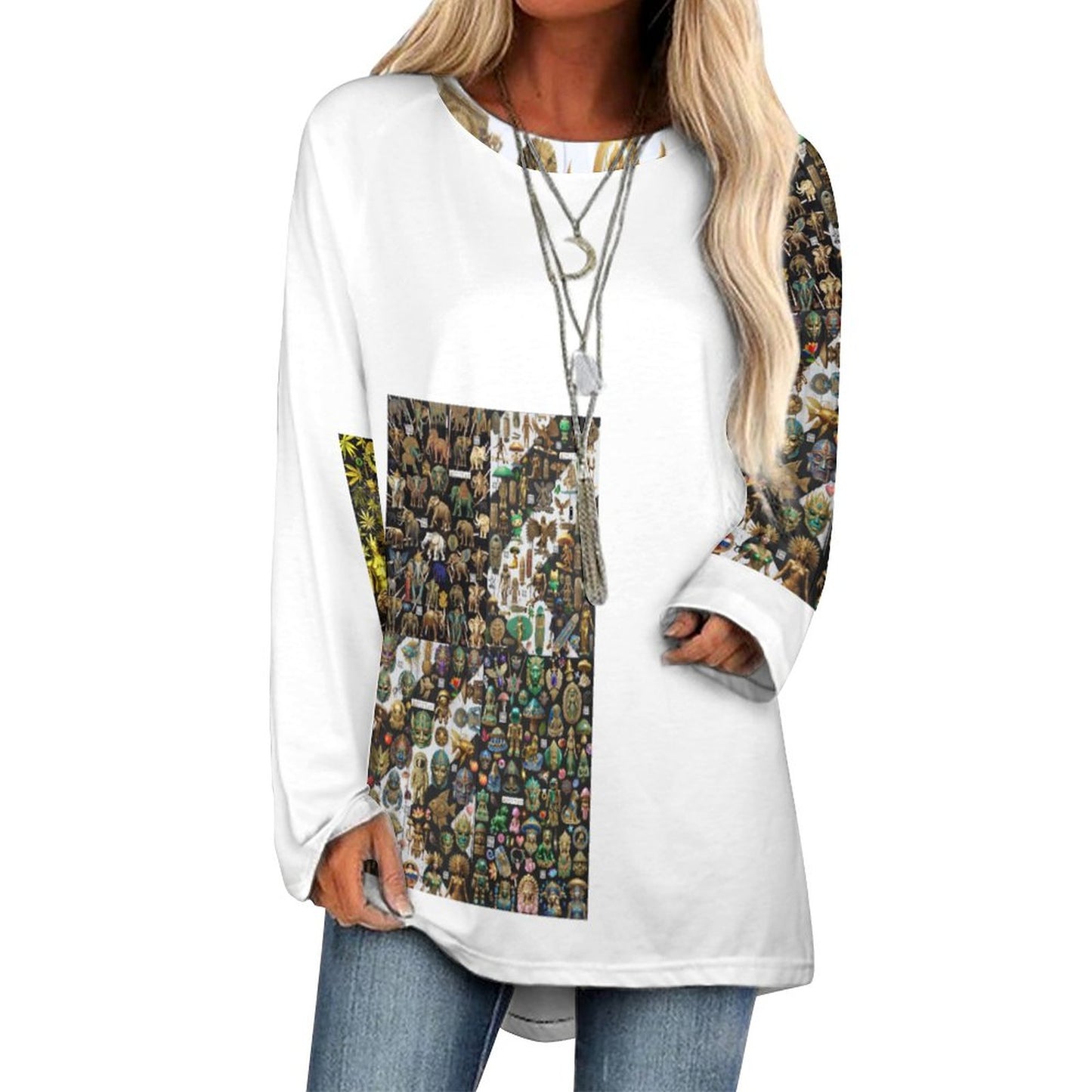 Custom Women's Long Sleeve U-Neck T-Shirts (All-Over Printing)