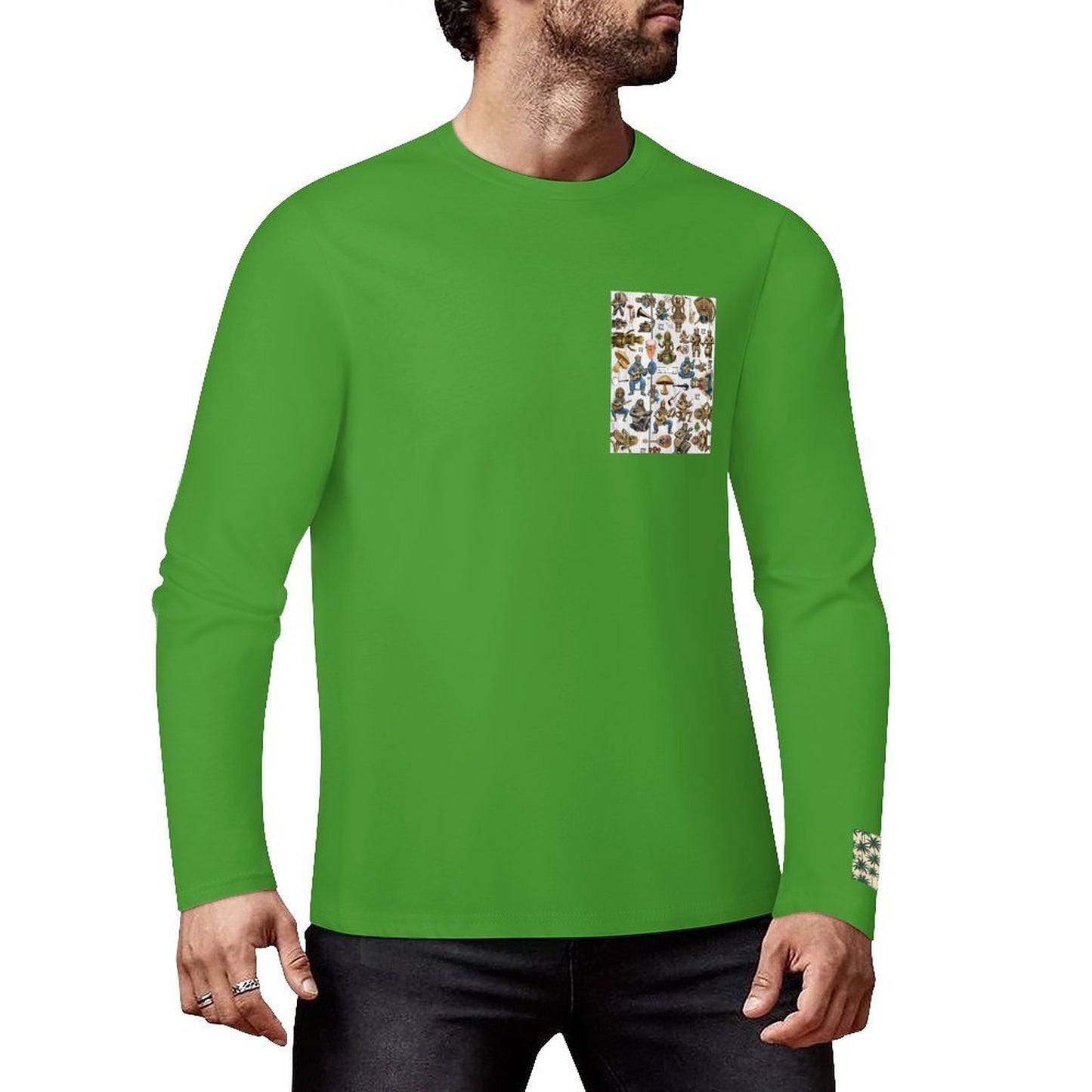 DTF 160gsm Cotton Men's Long Sleeve T-shirt (Front+Sleeve Printing)