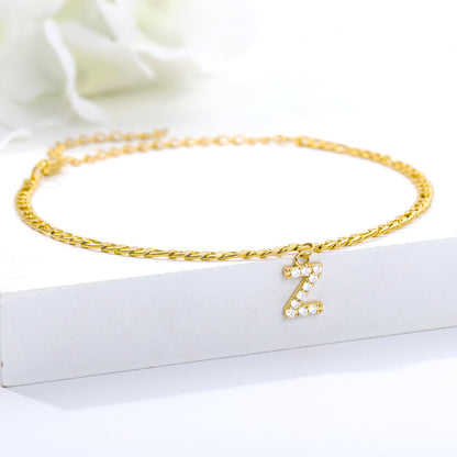 English Alphabet Stainless Steel Zircon All-match Anklet