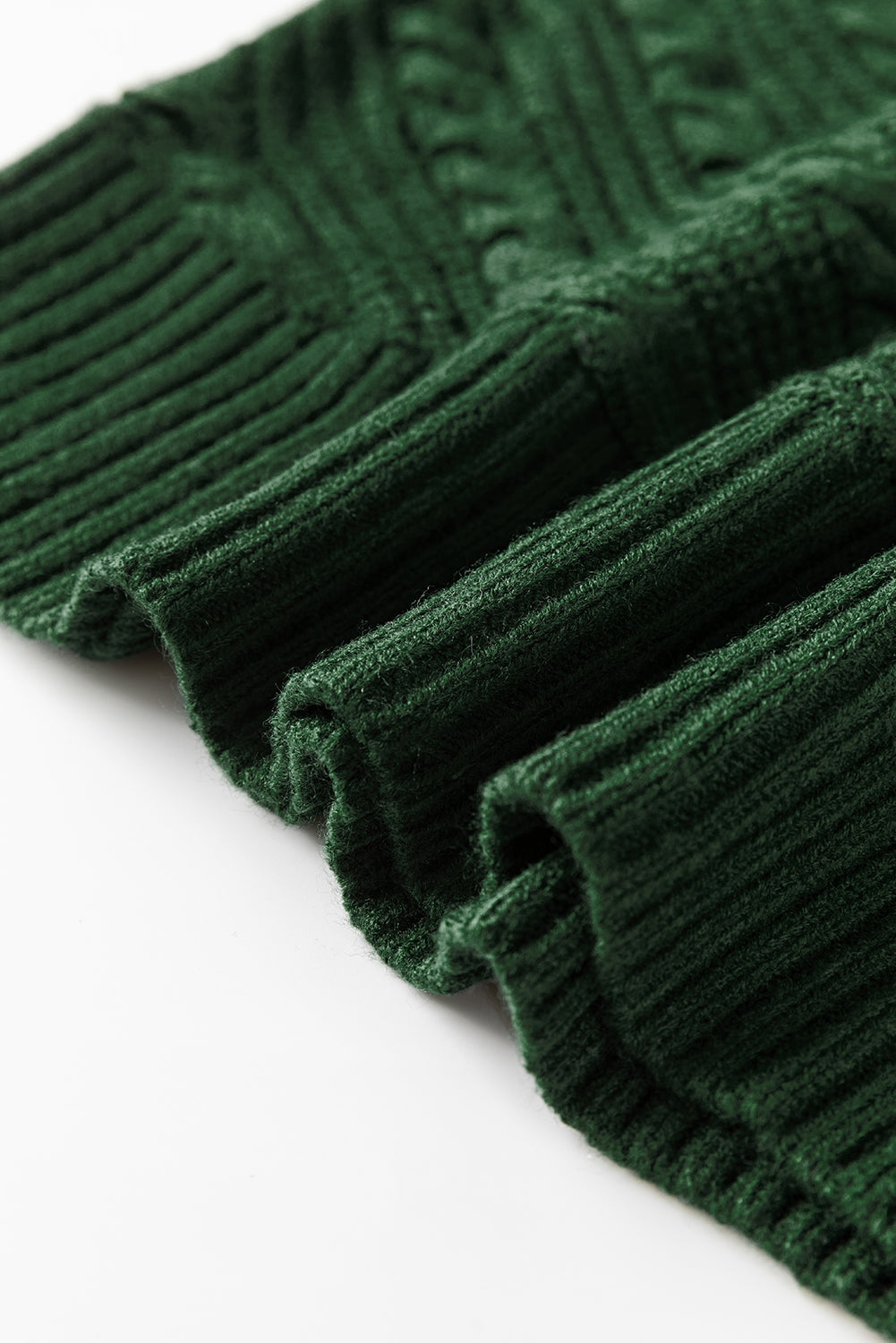 Blackish Green Mock Neck Lantern Sleeve Cable Knit Sweater