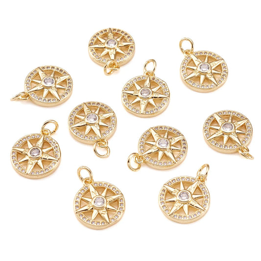 10 PCS Brass Pendants with Zirconia Star Pattern Clear Golden for Making DIY Jewelry Necklace Earring Bracelet  Charms Gifts