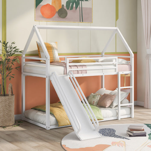 Twin Over Twin House Bunk Bed With Built-in Ladder