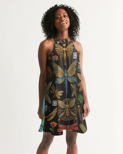 Abstrak dragonfly Women's All-Over Print Halter Dress