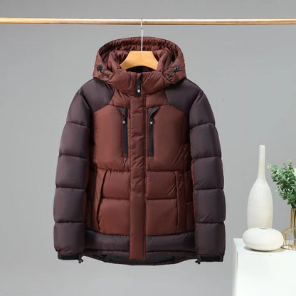 Winter Warm Color Blocked Hoodie Detachable Down Cotton Jacket Coat