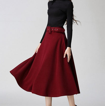 Fashion Temperament Women's Solid Color Woolen Skirt