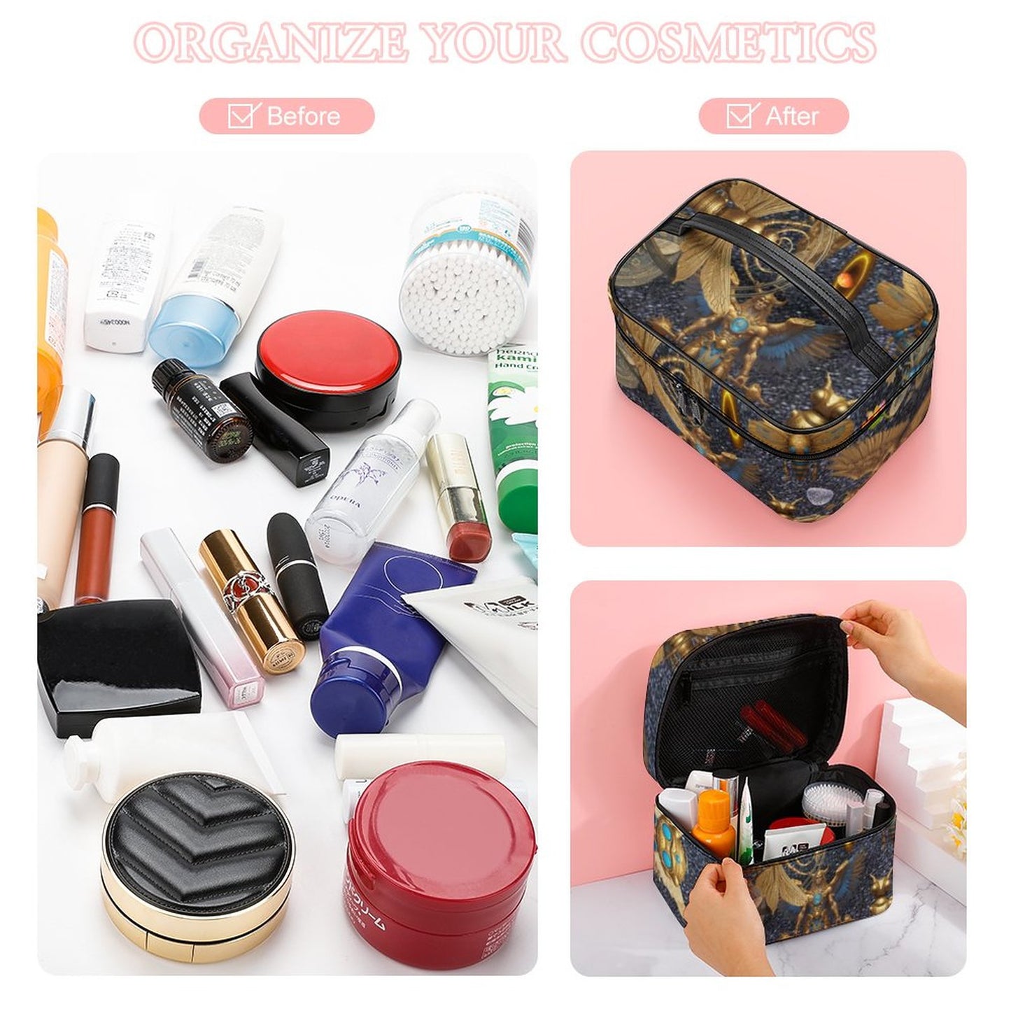 Make-up bag with Lychee pattern PU material