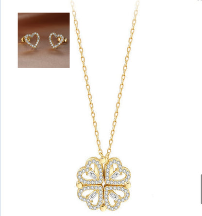 Explosive Style Detachable Deformed Four-leaf Clover Necklace For Women A Multi-wearing Zircon Small Love Short Clavicle Chain