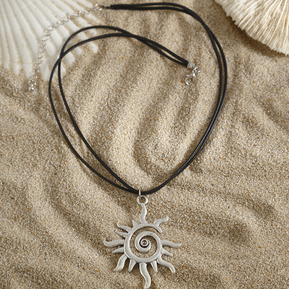 Bohemian style conch mermaid pendant choker pull-out strap sunflower collarbone necklace