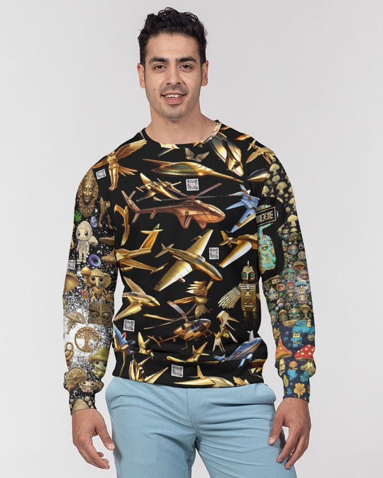 Elephant Collection Men's All-Over Print Classic French Terry Crewneck Pullover