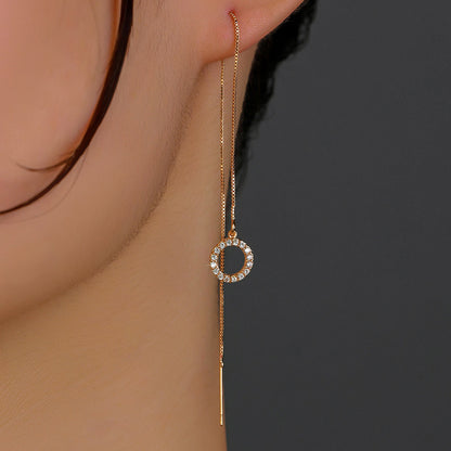 Gold Circle Long Tassel Ear Wire