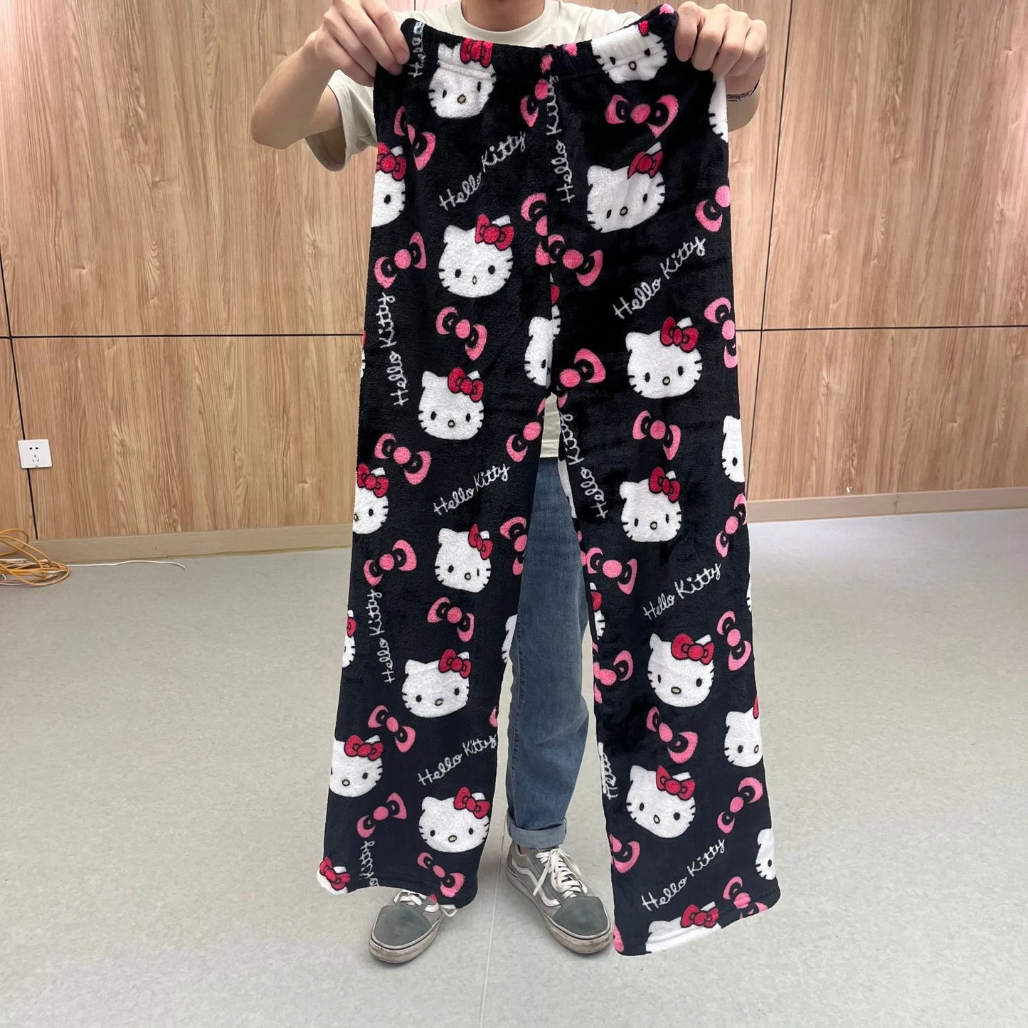 2024 Sanrio Hello Kitty Pajamas Halloween Flannel Anime Cartoon  Fashion Trouserswomen Kawaii Woolen  Casual Home Pants Trousers