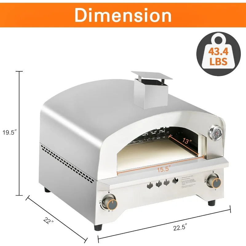 Gas Pizza Oven, Portable Propane Oven with 13 inch Stone, Stainless Steel Maker for Outdoor Cooking