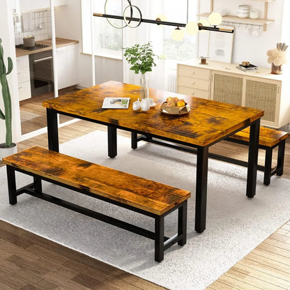 Dining Room Table Set, Kitchen Set with 2 Benches, Ideal for Home, and Room of 43.3x23.6x28.5 inches, Benches 38.5x11.8x17.5