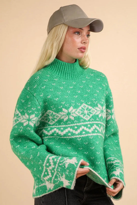 VERY J Christmas Element Mock Neck Long Sleeve Sweater