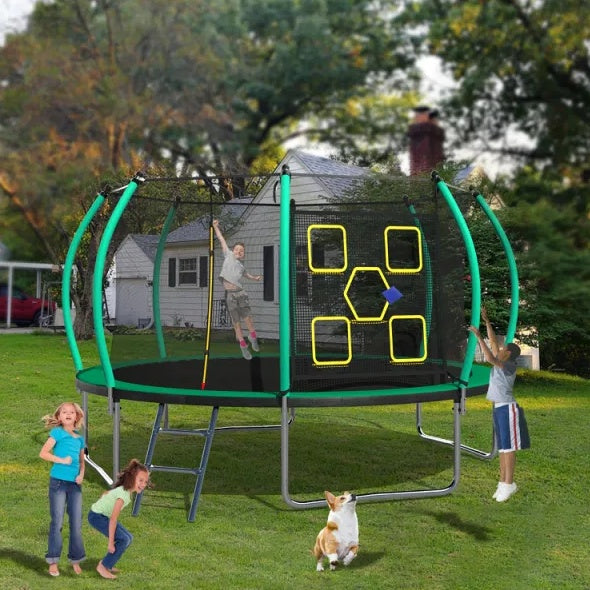 14FT Trampoline With Enclosure - Recreational Trampolines With Ladder, ASTM Approval Outdoor Trampoline For Kids