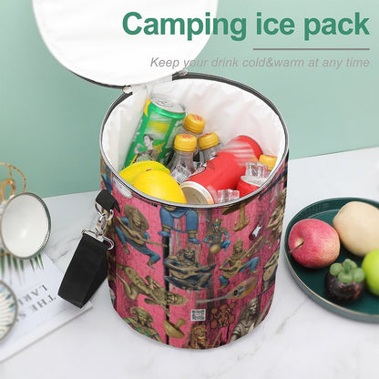 Round Collapsible Insulated Cooler Bag with Shoulder Strap A018 (All-Over Printing)