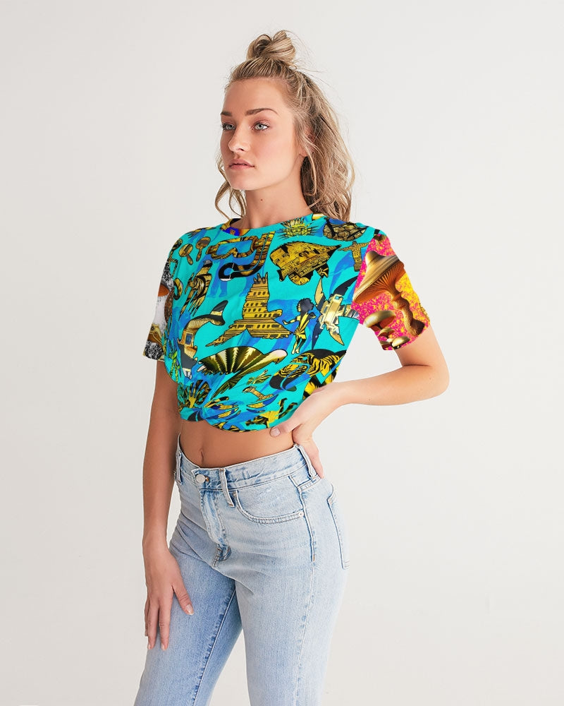 Eye and Face Abstrak Women's All-Over Print Twist-Front Cropped Tee