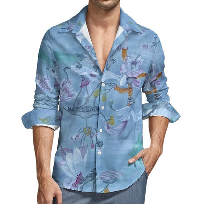 Autum Coconut Tree Shirts Flower For Men 3D Printed Men's Hawaiian Shirt Beach Long Sleeve Shirts Fashion Tops Tee Men's Blouse