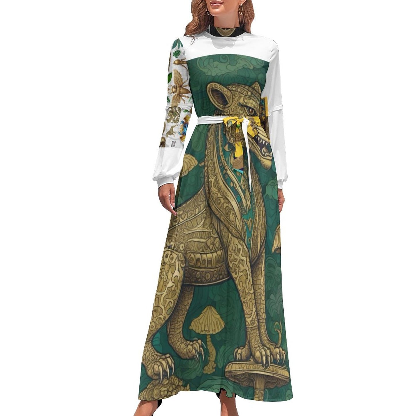 Turtle Neck Long Dress for WomenxQ (All-Over Printing)