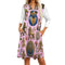 V-neck 3/4 Sleeve Dress with Pockets (All-Over Printing)