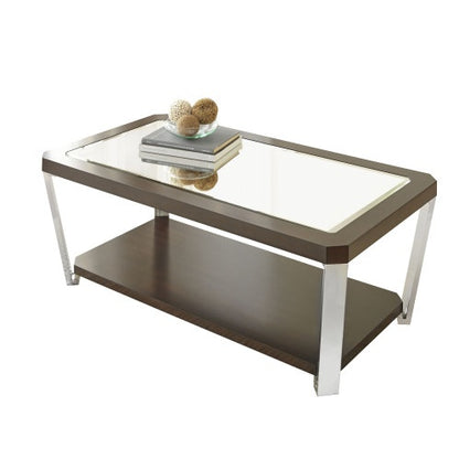 Sophisticated Cocktail Table Collection - Espresso Finish, Mirrored Tops, Stainless Steel Legs - Function And Style