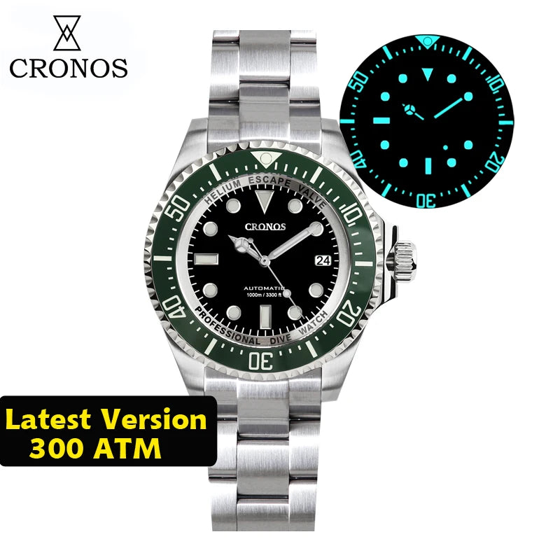 Cronos Automatic Diving Watch Stainless Steel 2000 Meters Water Resistance Professional Diver L6009M