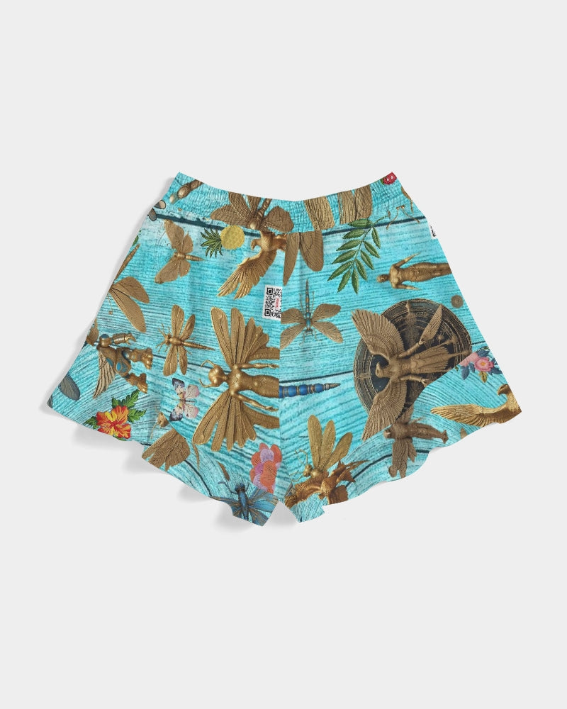 Abstrak dragonfly Women's All-Over Print Ruffle Shorts