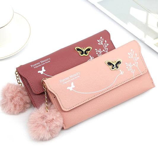 Fashion Ladies Long Hair Ball Bow Purse