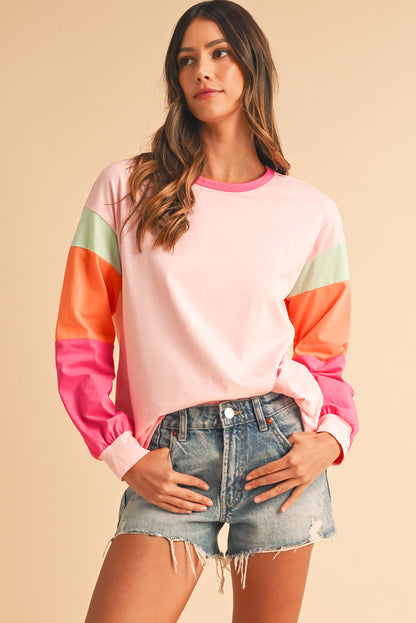 Light Blue Color Block Sleeve Loose Fit Top