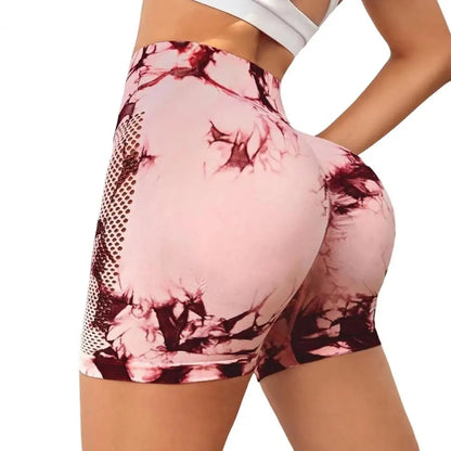 Tie Dye Yoga Shorts Women Fitness Shorts Running Cycling Shorts Sports Leggings High Waist Summer Workout Gym Short Pants