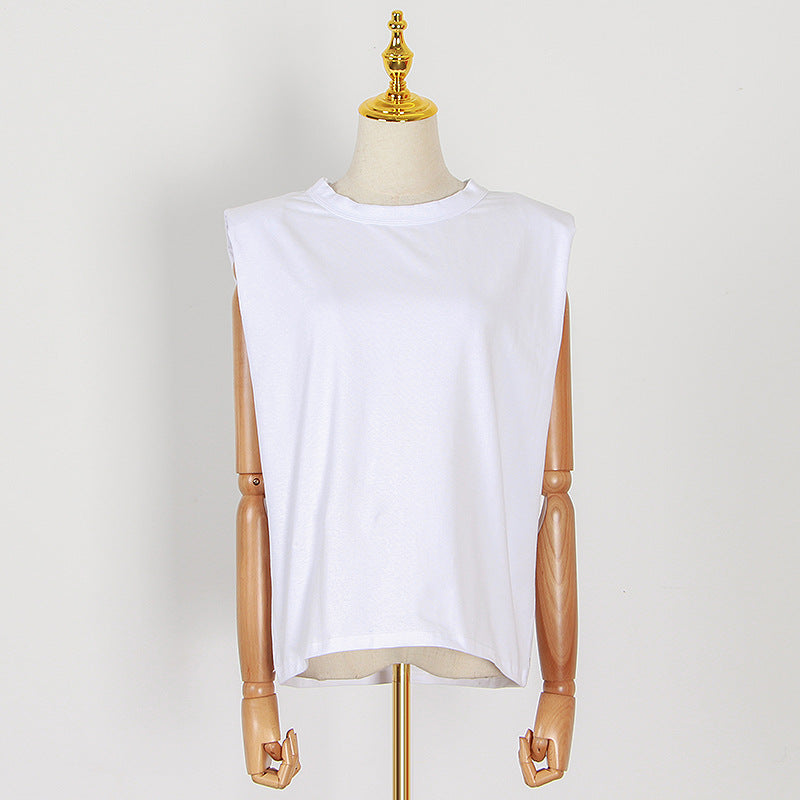 Casual style round neck sleeveless loose and luxurious T-shirt for women