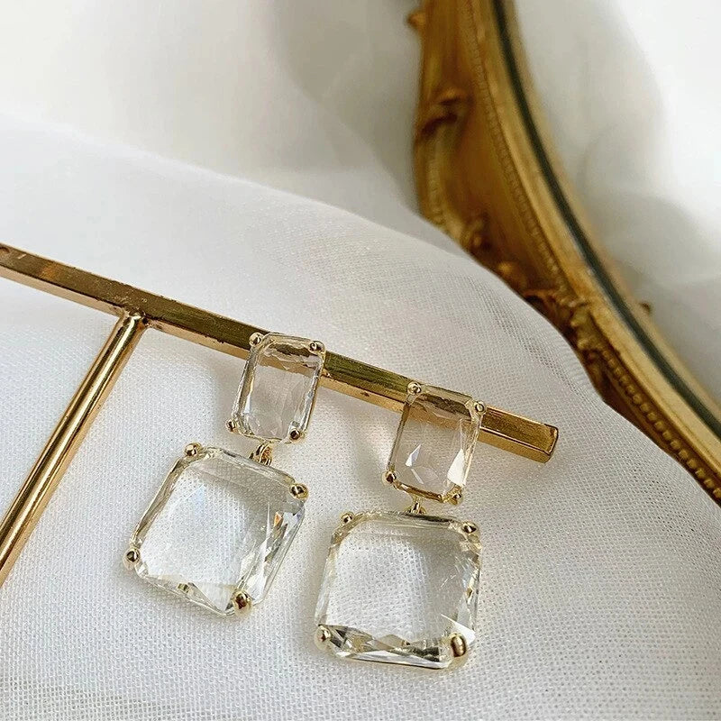 2023 Summer Candy Color Transparent Crystal Square Drop Earrings Women Multicolour CZ Long Ear Ring Wedding Jewelry Accessories