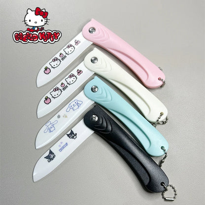 4 Pcs HelloKitty Sanrio Ceramics Folding Home Fruit Knife Kawaii Anime Cartoon Exquisite Travel Household Peeler Food Knife Gift