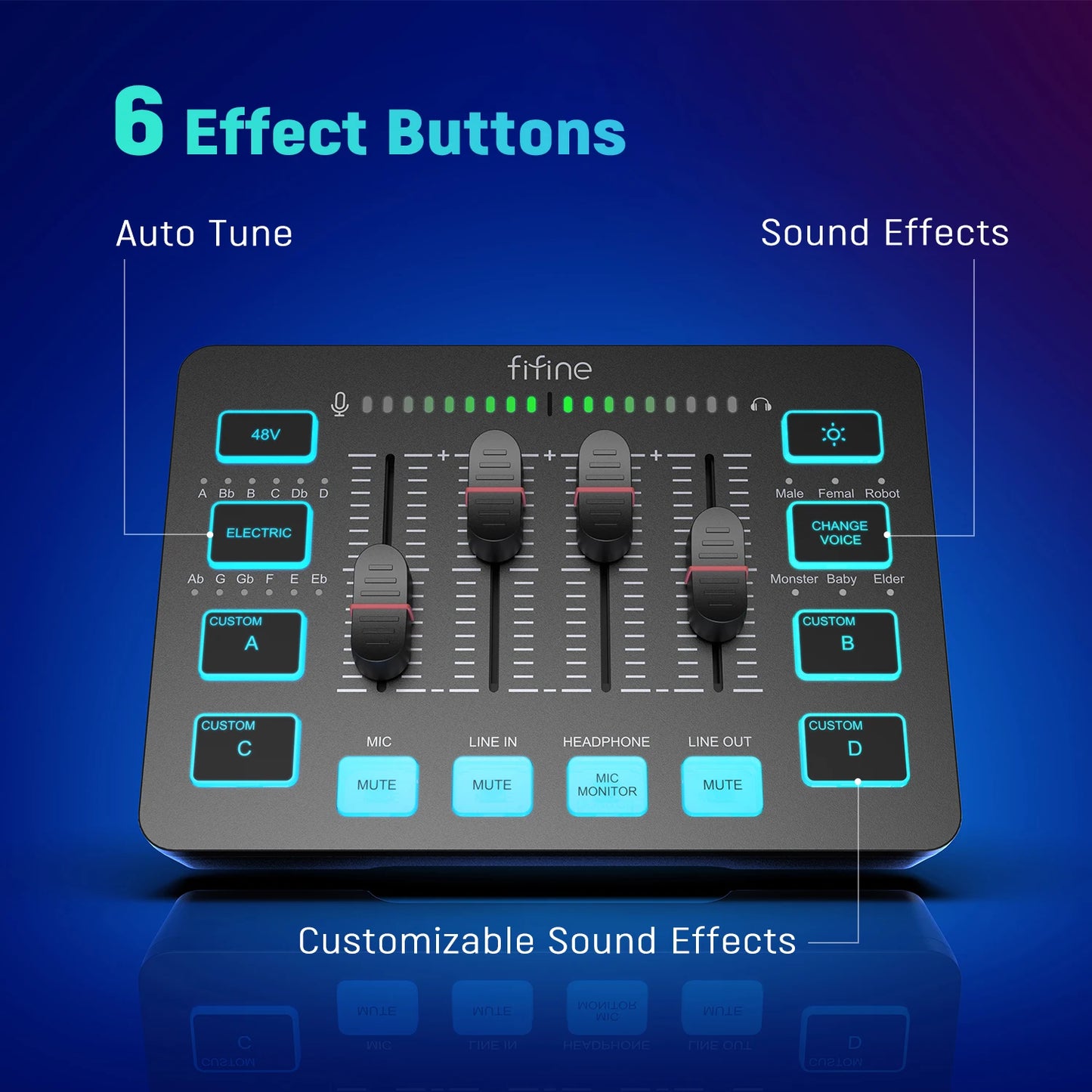 FIFINE Gaming Audio Mixer,Streaming 4-Channel RGB Mixer with XLR Microphone Interface,for Game Voice,Podcast,AmpliGame SC3