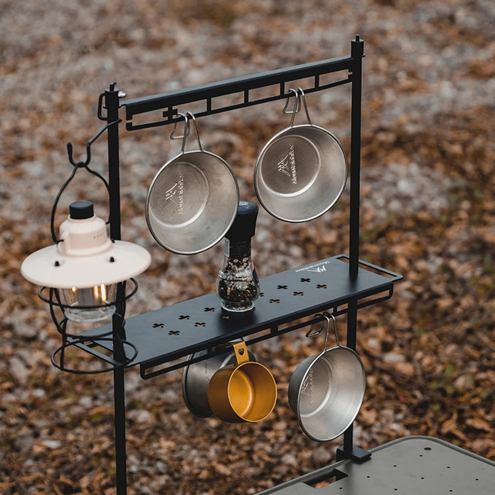 Camping Table Hanging Rack Shelf Desktop Lantern Pole Stand Outdoor BBQ Picnic Cutlery Pot Pan Tool Hanger Shelf Stand With Hook