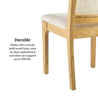 Modern Solid Wood Dining Chair With Rattan Inset Back, Set Of 2, Natural