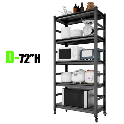 Heavy Duty Storage Shelves Adjustable 5-Tier Metal Shelving Unit With Wheels For 1750LBS Load Kitchen, Garage, Pantry, And More