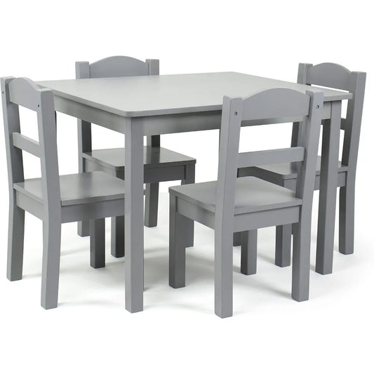 Children's wooden table and set of 4 chairs, grey