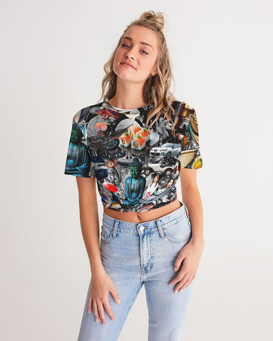 Trendy Abstrak Pattern Women's All-Over Print Twist-Front Cropped Tee