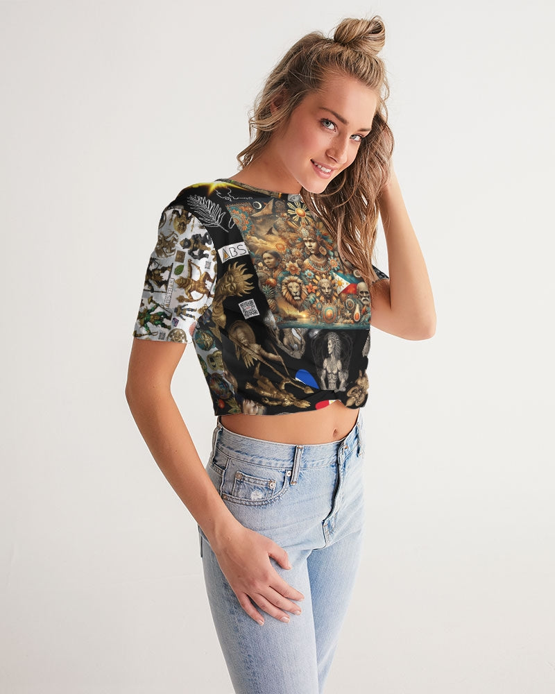 IMG_0540 Women's All-Over Print Twist-Front Cropped Tee