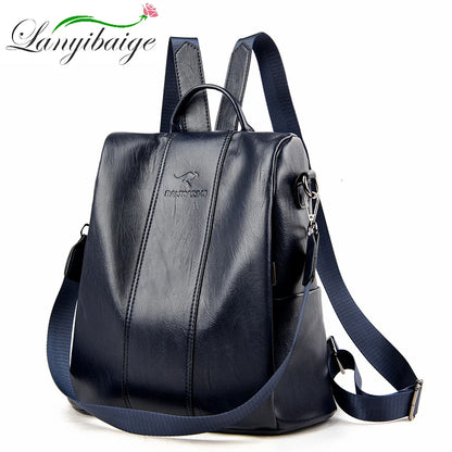 Anti-theft Leather Backpack Women Vintage Shoulder Bag Ladies High Capacity Travel Backpack School Bags Girls Mochila Feminina