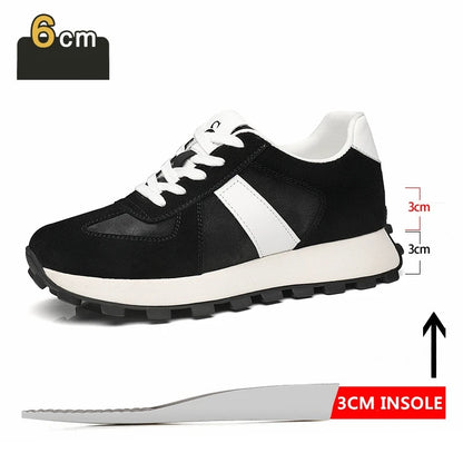 Elevator Casual Sneakers Man Cow Suede Leather Lace-Up Round Toe Platform Shoes 3/6/8cm Height Increase Shoes For Men Lift Sport