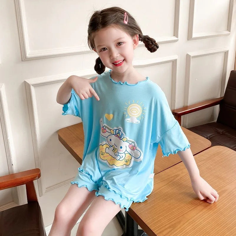 Anime Sanrio Cinnamoroll Kuromi Child Pajama Summer Thin My Melody Cartoon Girl Short Sleeves Shorts Comfortable Loungewear Set