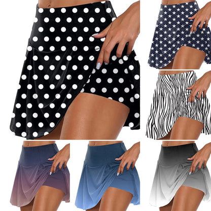 Summer Women Polka Dots Print Skirts Shorts Yoga Shorts Fitness Skirts Girl High Waist Casual Cycling Running Sports Dance Skirt