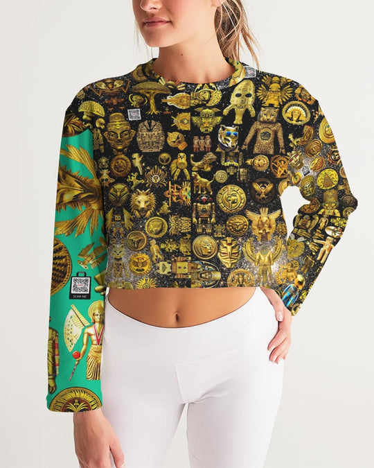 Hybrid Ancient Egypt Abstrak Women's All-Over Print Cropped Sweatshirt