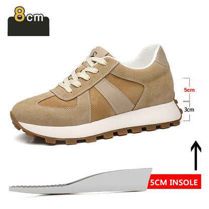 Elevator Casual Sneakers Man Cow Suede Leather Lace-Up Round Toe Platform Shoes 3/6/8cm Height Increase Shoes For Men Lift Sport