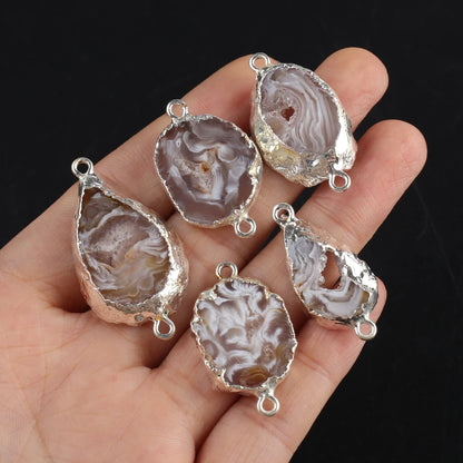 1pc Natural Stone Pendants Sliver Plated Agates Druzy Connector for Jewelry Making Diy Women Necklace Accessory